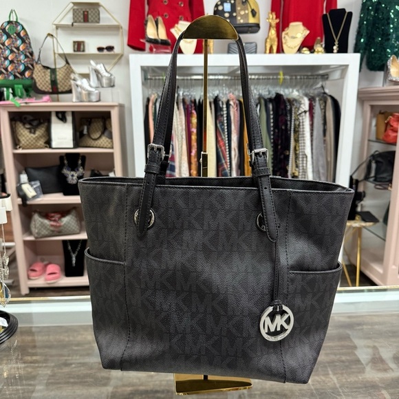 Michael Kors Jet Set Signature Tote Black Silver‎ - Picture 1 of 6